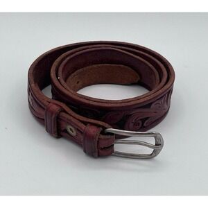 Vintage Myres Tooled Leather Belt Western Floral Pattern Brown Mexico Size 40